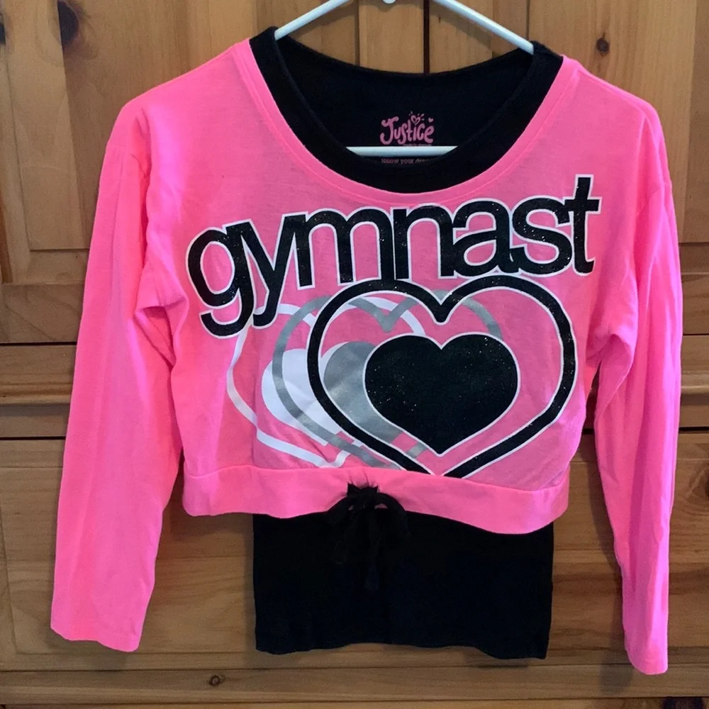 EUC Justice Twofer Top with Glitter Gymnast Graphic • Girls Size 10